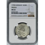 Silesia, Prussia rule, Friedrich II, 18 Groschen Breslau 1755 B - NGC MS62