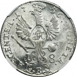 Silesia, Prussia rule, Friedrich II, 18 Groschen Breslau 1756 B - NGC MS63