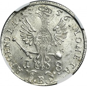 Silesia, Prussia rule, Friedrich II, 18 Groschen Breslau 1756 B - NGC MS62