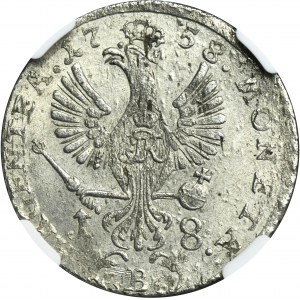 Silesia, Prussia rule, Friedrich II, 18 Groschen Breslau 1758 B - NGC MS63