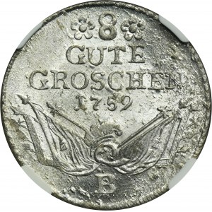 Silesia, Prussian rule, Friedrich II, 8 Gute groschen Breslau 1759 B - NGC MS64 - RARE, dot in the date