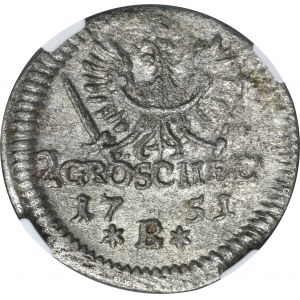 Silesia, Prussian rule, Friedrich II, 2 Gröschel Breslau 1751 B - NGC MS64