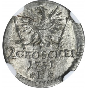 Silesia, Prussian rule, Friedrich II, 2 Gröschel Breslau 1751 B - NGC MS65