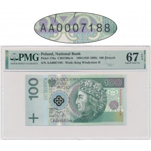 100 zlotých 1994 - AA 0007188 - PMG 67 EPQ