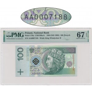 100 złotych 1994 - AA 0007188 - PMG 67 EPQ