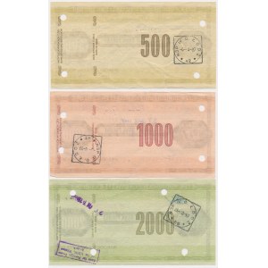 Zestaw, czeki podróżnicze NBP, 500-2.000 złotych 1987 - skasowane (3 szt.)