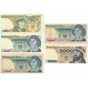 Zestaw, 50-2.000 złotych 1982-88 (5 szt.) - destrukty