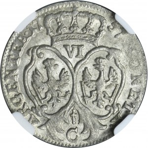 Germany, Kingdom of Prussia, Friedrich II, 6 Groschen Cleve 1757 C - NGC MS64
