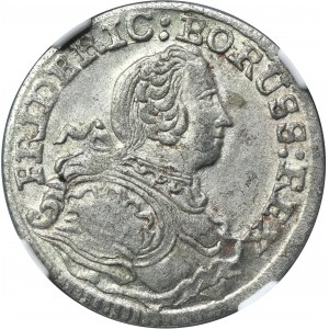 Sliezsko, pruská vláda, Fridrich II., 3 Krajcary Wrocław 1753 B - NGC MS63