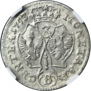 Sliezsko, pruská vláda, Fridrich II., 3 Krajcary Wrocław 1753 B - NGC MS63