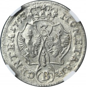 Silesia, Prussian rule, Friedrich II, 3 Kreuzer Breslau 1753 B - NGC MS63