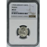 Silesia, Prussian rule, Friedrich II, 3 Kreuzer Breslau 1753 B - NGC MS63