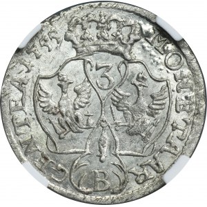 Sliezsko, pruská vláda, Fridrich II., 3 Krajcary Wrocław 1755 B - NGC MS62