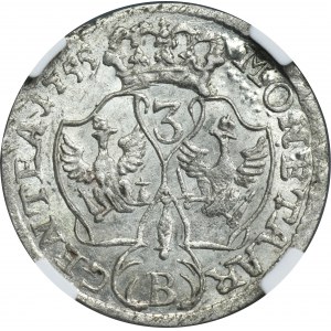 Silesia, Prussian rule, Friedrich II, 3 Kreuzer Breslau 1755 B - NGC MS62