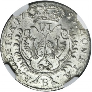 Silesia, Prussia rule, Friedrich II, 6 Groschen Breslau 1755 B - NGC MS63