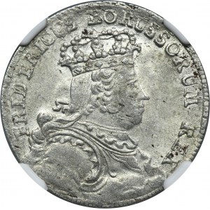 Sliezsko, pruská vláda, Fridrich II. šiesty Vroclavský 1756 B - NGC MS63 - RAIN, malá koruna, vlasy s chumáčmi na brnení