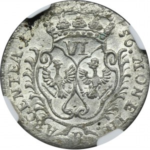 Schlesien, Preußische Herrschaft, Friedrich II, Sechster von Breslau 1756 B - NGC MS64 - große Krone, Haare mit Quasten auf dem Panzer