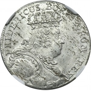 Sliezsko, pruská vláda, Fridrich II., Vroclavský šiesty 1757 B - NGC MS62 - Zriedkavé, busta buldoga