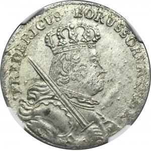 Německo, Pruské království, Fridrich II, Ort Berlin 1758 A - NGC MS63 - Vzácné, boční závorky A