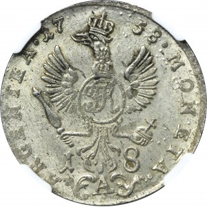 Germany, Kingdom of Prussia, Friedrich II, 18 Groschen Berlin 1758 A - NGC MS63 - RARE, buckles on the sides of A
