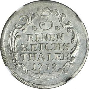 Germany, Kingdom of Prussia, Friedrich II, 1/3 Thaler Dresden 1758 - NGC MS62