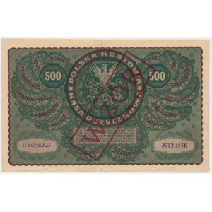 500 marek 1919 - WZÓR - II Serja AB 123,456 - RZADKI