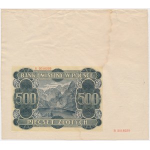 500 złotych 1940 - B - nieukończony egzemplarz z fragmentem arkusza