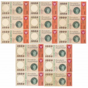 1,000 zloty 1965 - A to R (15 pieces).