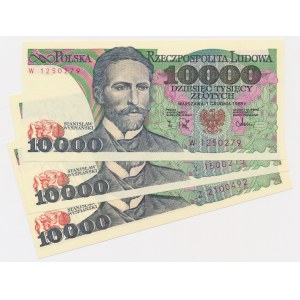 10,000 zlotys 1988 - W to Z (3 pieces).