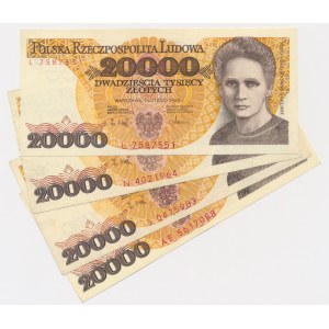20.000 złotych 1989 - L do AE (4 szt.)