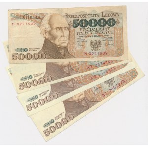 50.000 złotych 1989 - M do BL (4 szt.) - rzadkie serie