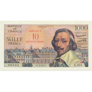 France, 10 New Francs on 1.000 Francs 1957