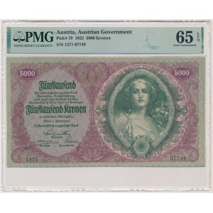 Rakousko, 5 000 korun 1922 - PMG 65 EPQ