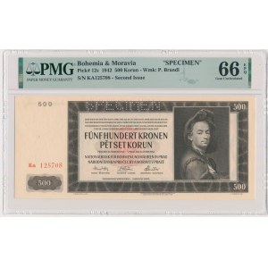 Bohemia and Moravia, 500 Korun 1942 - II issue - SPECIMEN - PMG 66 EPQ