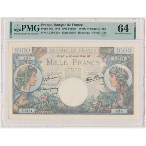 Francúzsko, 1 000 frankov 1944 - PMG 64