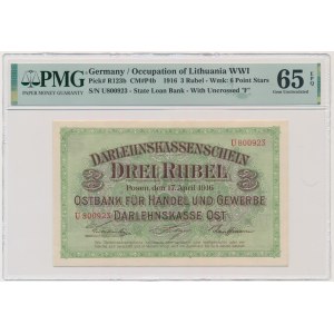 Poznaň, 3 ruble 1916 - U - krátka doložka - PMG 65 EPQ