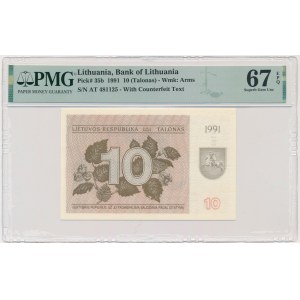 Litva, 10 talonas 1991 - s doložkou - PMG 67 EPQ