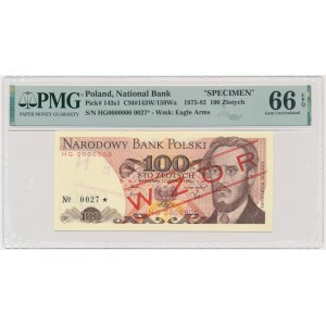 100 złotych 1982 - WZÓR - HG 0000000 - No.0027 - PMG 66 EPQ
