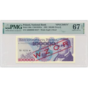 100,000 PLN 1993 - MODEL - A 0000000 - No.0234 - PMG 67 EPQ.