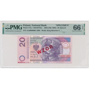 20 złotych 1994 - WZÓR - AA 0000000 - Nr 1896 - PMG 66 EPQ