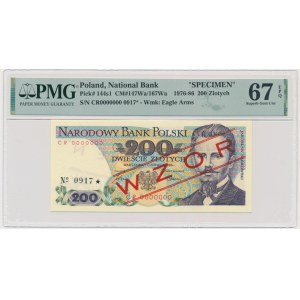 200 złotych 1986 - WZÓR - CR 0000000 - No.0917 - PMG 67 EPQ
