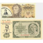 Zestaw, 50-500 złotych 1948-82 - nadruki okolicznościowe (2 szt.)