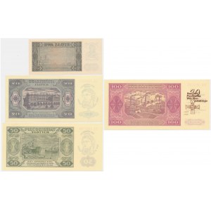Zestaw, 2-100 złotych 1948 - nadruki okolicznościowe (4 szt.)