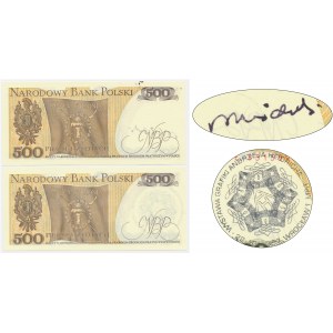 500 złotych 1982 - FE - z autografem A. Heidricha (2 szt.)