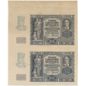 Fragment arkusza 20 złotych 1940 - bez serii i numeratora - (2 szt.)