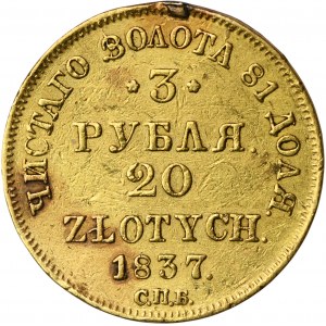 3 ruble = 20 zlotých Petrohrad 1837 ПД - RZADS