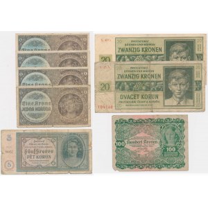 Čechy a Morava, sada 1-100 korun 1922-1945 (8 kusů).