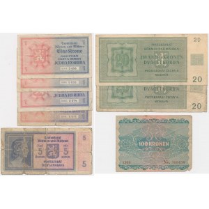 Čechy a Morava, súbor 1-100 korún 1922-1945 (8 kusov).