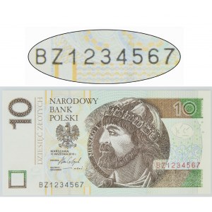 10 zlotých 2016 - BZ1234567 - rostoucí číslo