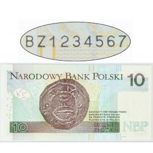 10 zlotých 2016 - BZ1234567 - rostoucí číslo